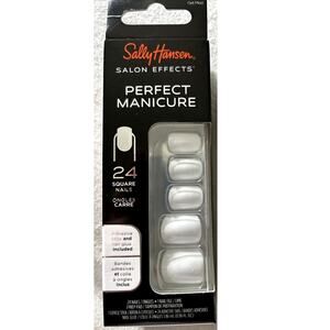 Sally Hansen White Press On Nail ONE PACK of Square Shape w/ Tube Glue, 24 nails